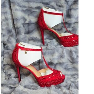 Thalia‎ Sodi Chacey Stiletto Red Rhinestone T-Strap Platform pump Womens 11